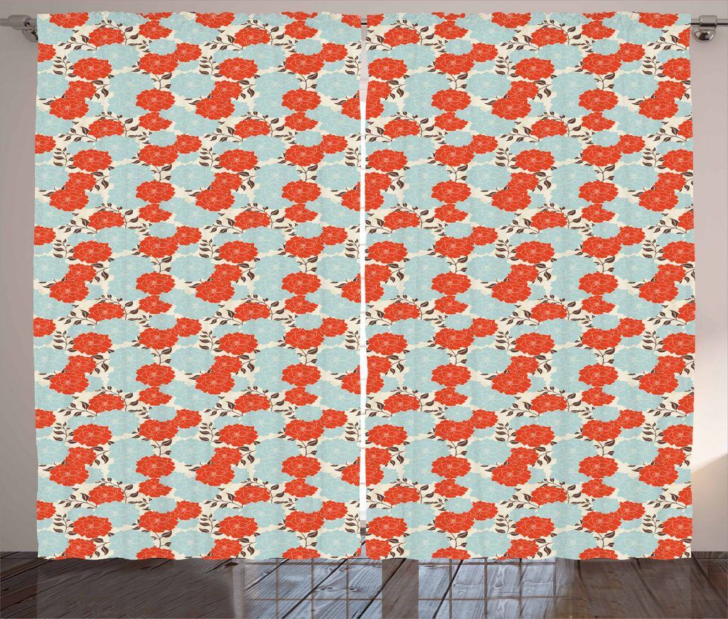 ABAKUHAUS Renaissance Rustikaler Gardine, blühend Bouquet, Schlafzimmer Kräuselband Vorhang mit Schlaufen und Haken, 280 x 225 cm, Vermilion Baby...