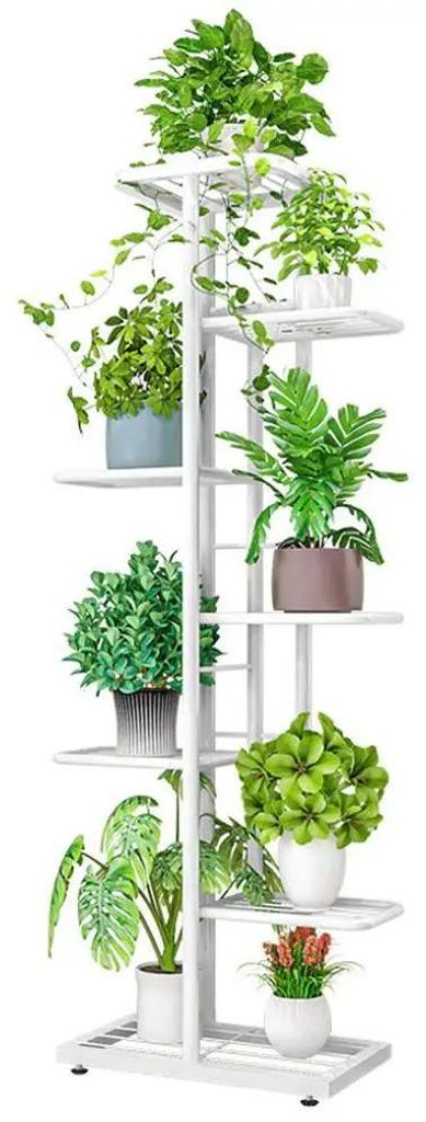 Blumenständer - Pflanzenregal - Metall - 7 Ebenen - Eckdesign - Für Innen & Außen - Für Balkon & Terrasse - Weiß