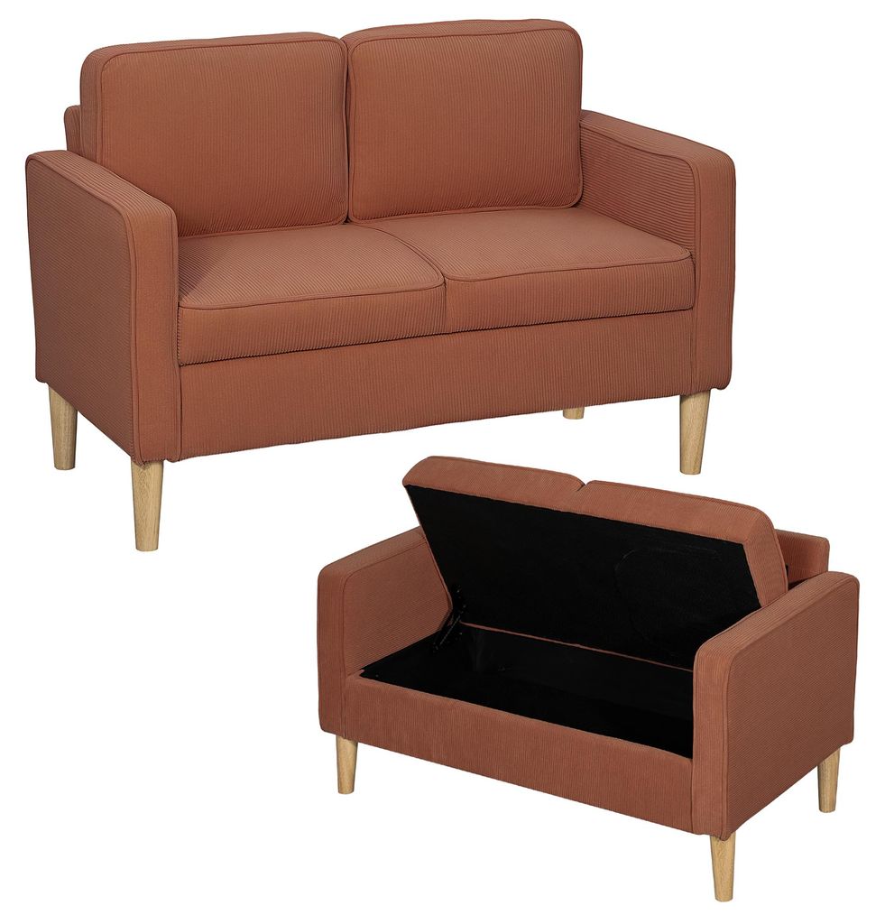 HOMCOM Sofa 2 Sitzer klein Couch mit Armlehne, Stauraum für Produktbild 
