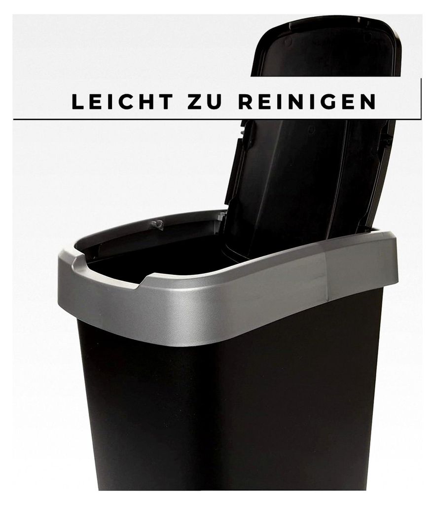 Duo Mülleimer Küche 2 Fächer 25L - Geruchsdichter Doppelabfalleimer mit Schwingdeckel, 2er Set, 25 Liter, Robuster recycelbarer Kunststoff, Schw...
