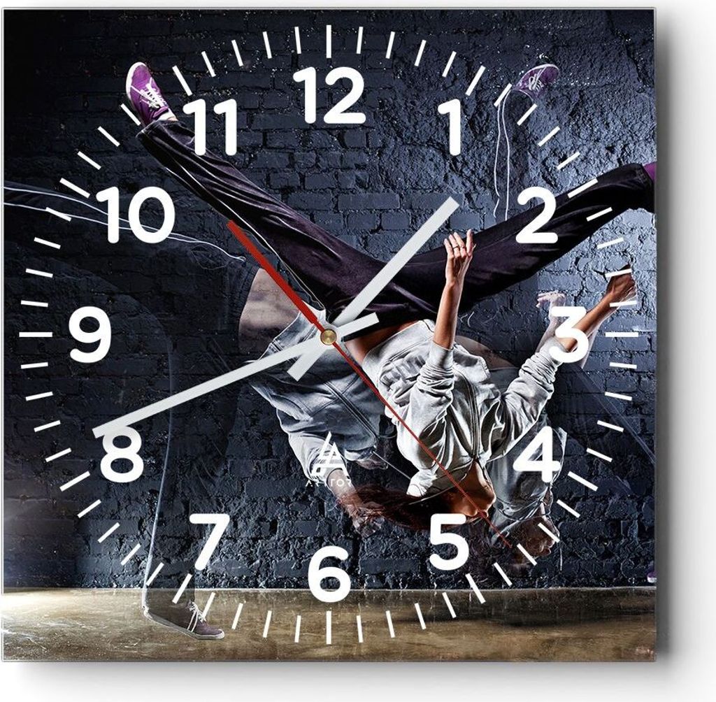 Wanduhr - Quadrat - Glasuhr - Tänzer Mode Flip Mädchen - 30x30cm - Schleichendes Uhrwerk - Lautlos - zum Aufhängen bereit - Dekoration Modern - ...