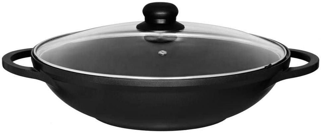 JUNG Wok "Maku" Aluguss Wok Pfanne Induktion 32cm, 4,8L, Wokpfanne mit Deckel , Aluminium ( Alle Herdarten, Kratzfest, Schüttrand 260°C Hitzebest...