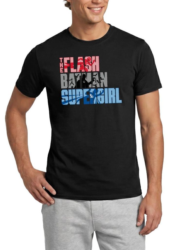 Spreadshirt The Flash Schriftzug Batman Supergirl Männer T-Shirt, M, Schwarz