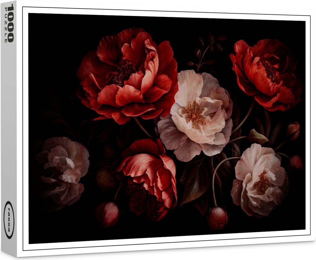 raxxa Premium-Puzzle "Schwarzer Samt und Blütenzauber: Dunkle Florale Kunst", 1000 Teile
