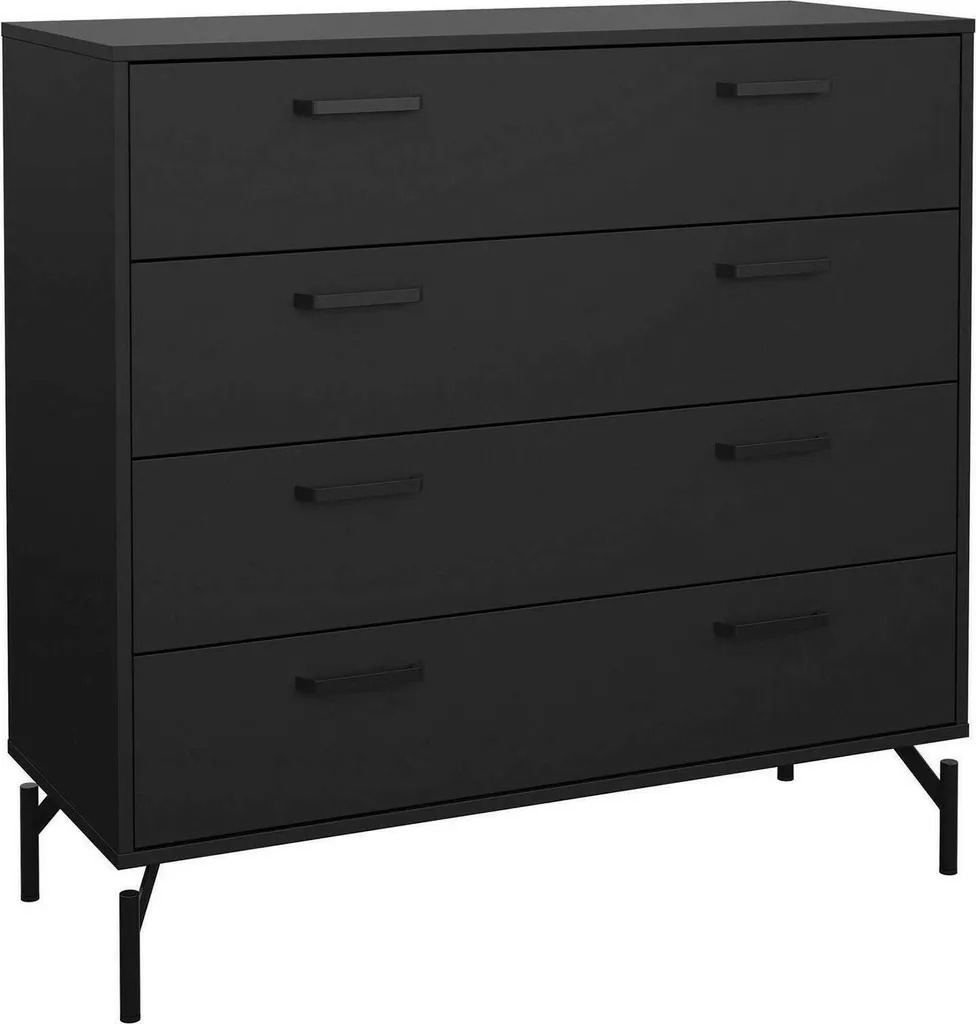 Commode Puglia 4 tiroirs noir 99x40x96h cm pour chambre moderne