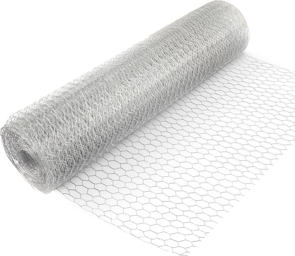 Wiltec Volierendraht 10 x 1 m, Hasendraht mit 25 mm Maschenweite, Sechseckgeflecht Stahl verzinkt, wetterfester Hühnerdraht für Gehege