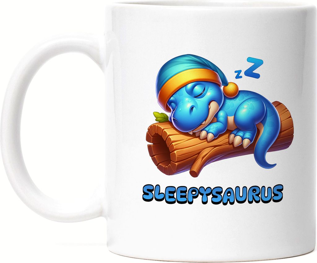 Sleepysaurus Tasse weiß Dinosaurier Kinder Schlafen Einschlafen Schlafmütze Dino
