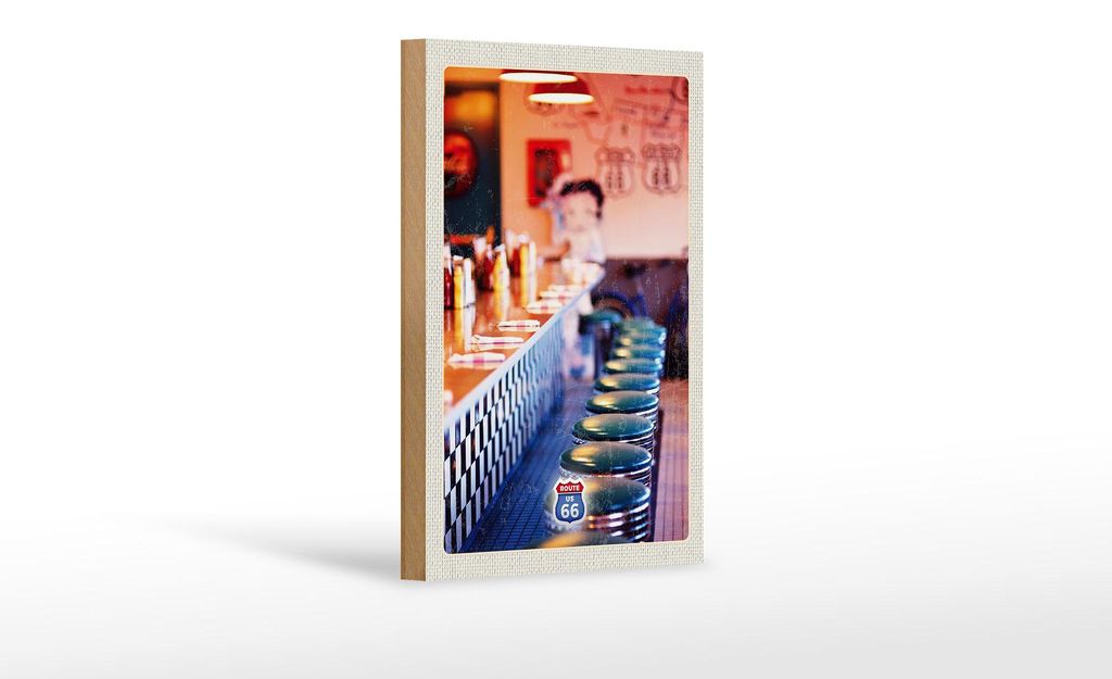 Holzschild Reise 12x18 cm Amerika USA Route 66 Restaurant Café