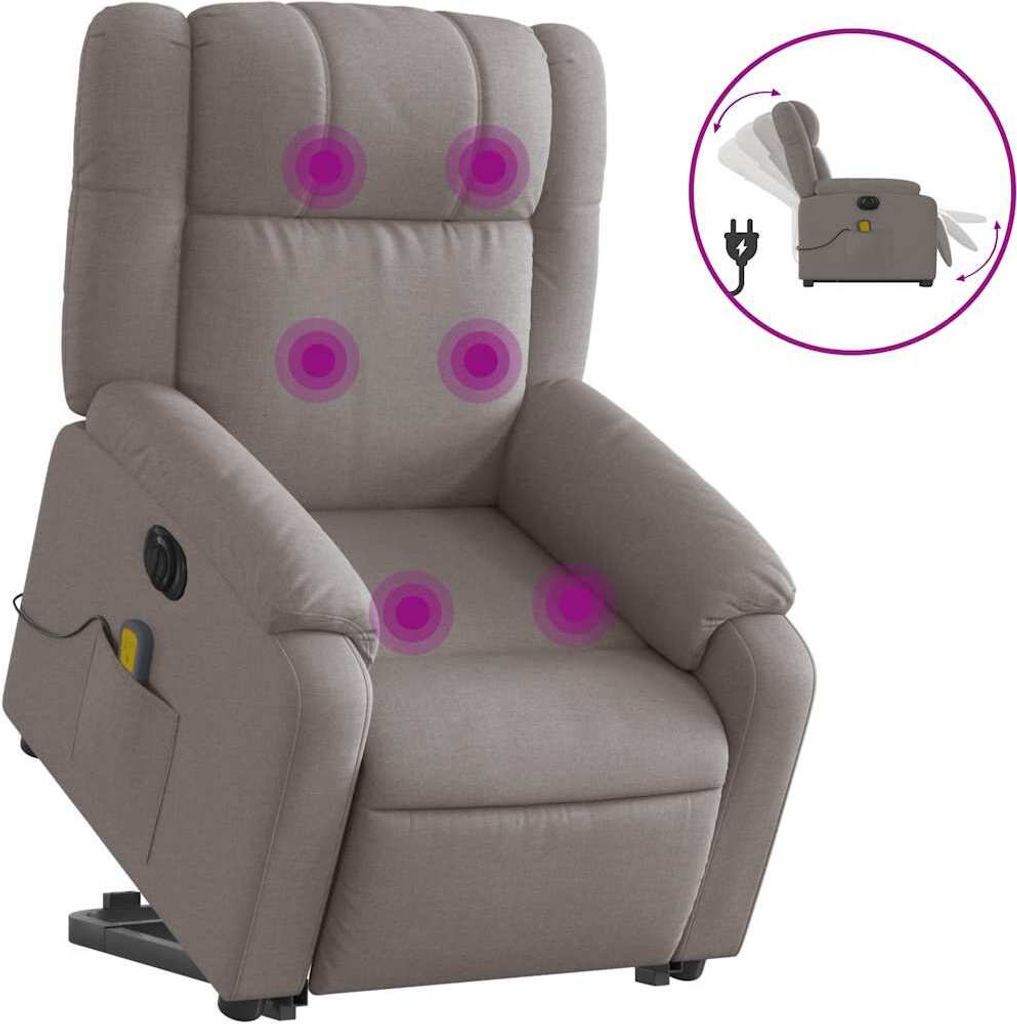 vidaXL Elektrischer Massagesessel mit Aufstehhilfe Taupe Stoff