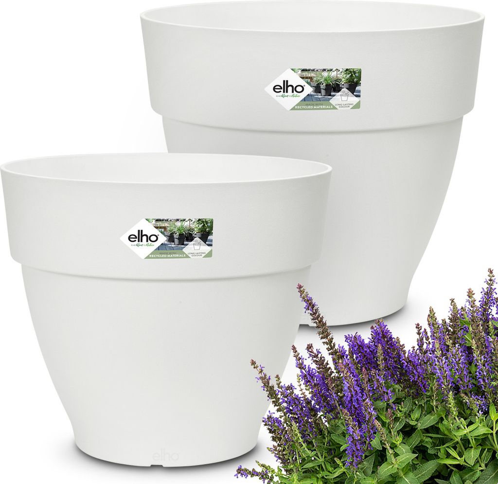 GARDEBRUK 2x Blumentopf vibia campana 19x17cm Abstandhalter rund Übertopf Pflanzkasten Pflanzentopf Pflanzgefäß Kunststoff Blumenkasten weiß