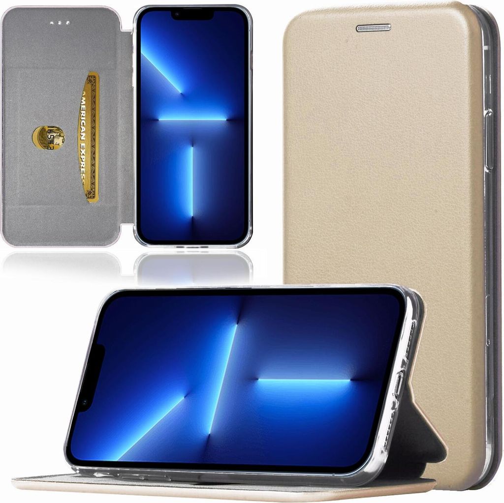 Handy Schutz Hülle für Apple iPhone 13 Pro Handytasche mit Magnetdeckel Kartenfach und Standfunktion Klapphülle Gold