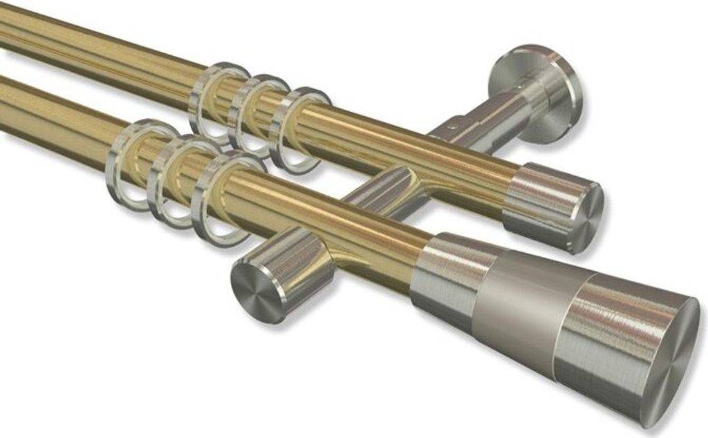 Interdeco Gardinenstange, Vorhangstange Messing-Optik / Edelstahl-Optik Modell Prestige Tanara, 20 mm Ø 2-läufig, 540 cm (geteilt)