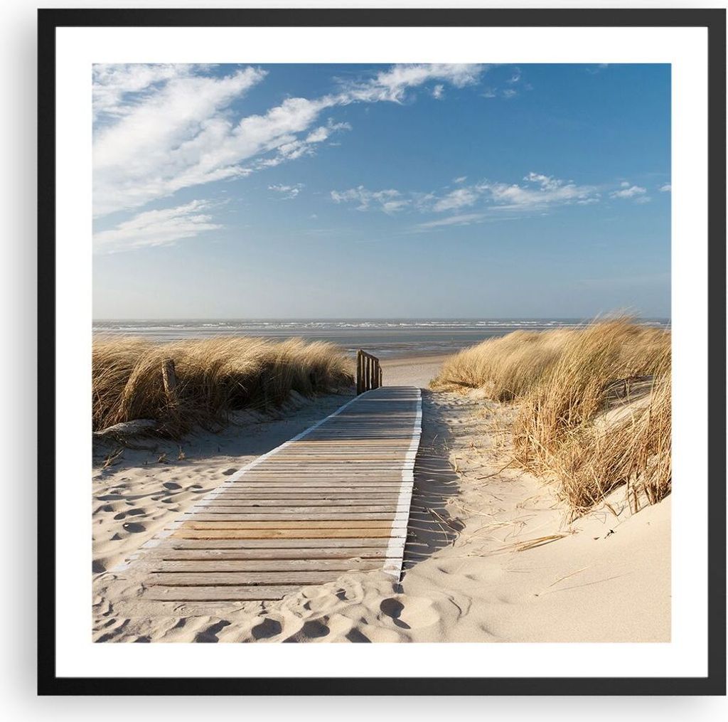 Gerahmtes Poster - Schwarzer Rahmen - Strand Meer Fußgängerbrücke Ufer - 60x60 cm - Wand Bild - Wanddeko - Wandbilder - Wandposter - Bilderrahme...
