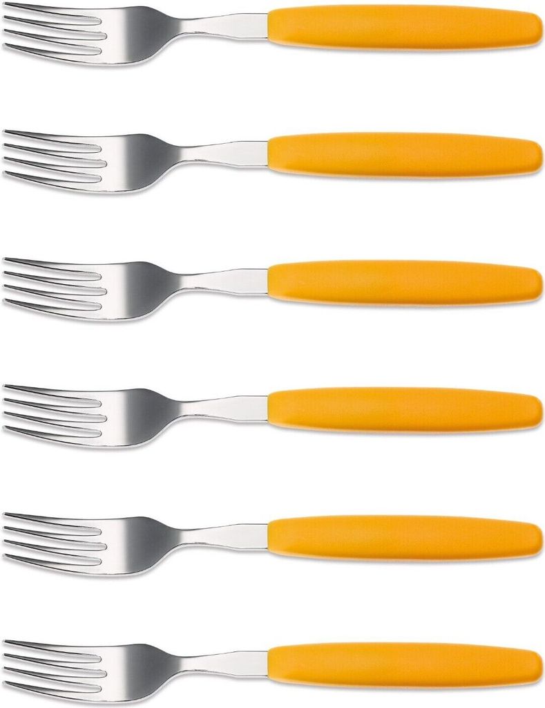 6er Set Giesser Messer Besteck Gabel Essgabel Steakgabel groß - Gelb