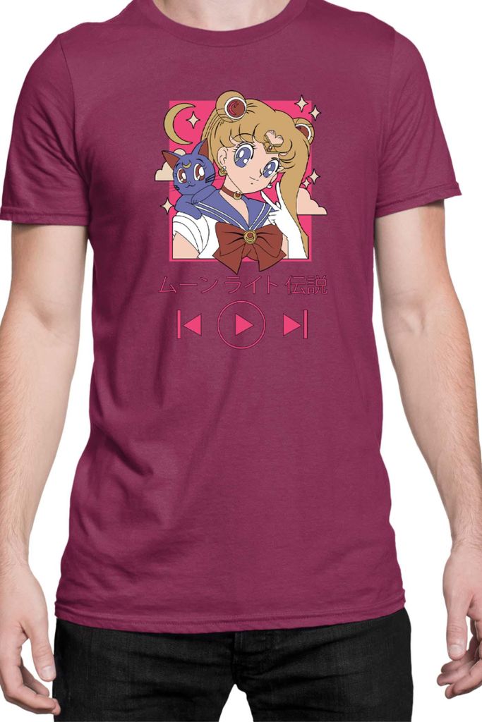 Herren T-Shirt Japan Manga Anime Comics Animation Sailor Anime Manga Moon 14, Man 2XL / Burgundy