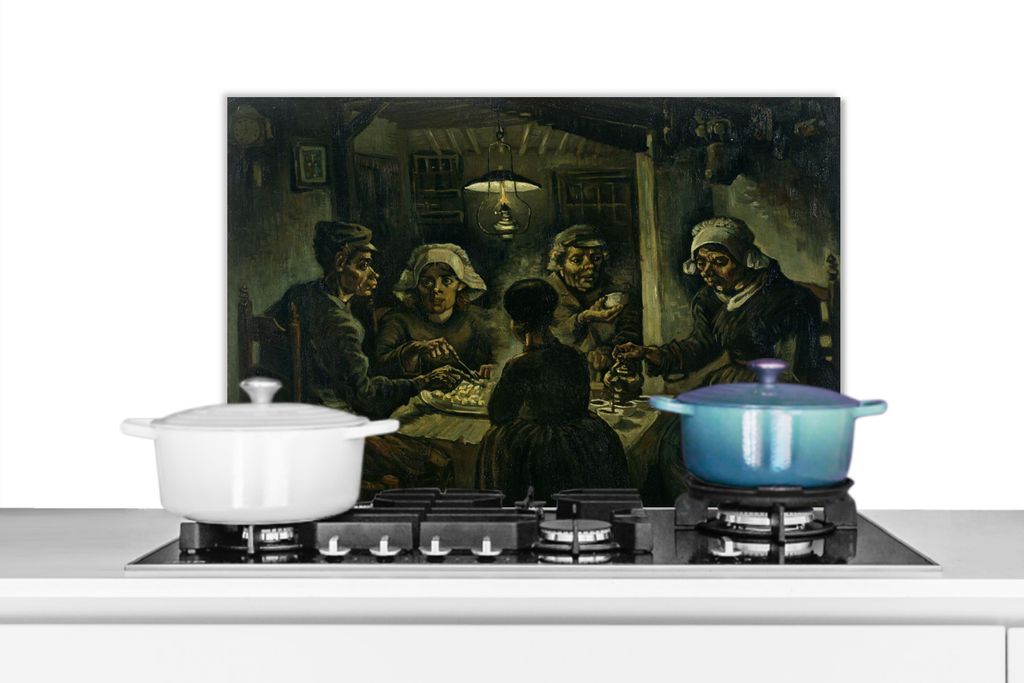 KitchenYeah Spritzschutz Küche - Küchenrückwand - Wandschutz für Herd und Spüle - Die Kartoffelesser - Vincent van Gogh 70x50 - Alu-Dibond (...