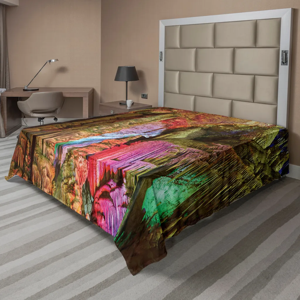 ABAKUHAUS Lenzuolo naturale a forma di grotta, cisterna geologica colorata per la raccolta dell'acqua piovana con immagine riflettente luminosa, lenzuolo morbido e confortevole per un letto decorativo 1 pezzo 266 cm x 260 cm, multicolore