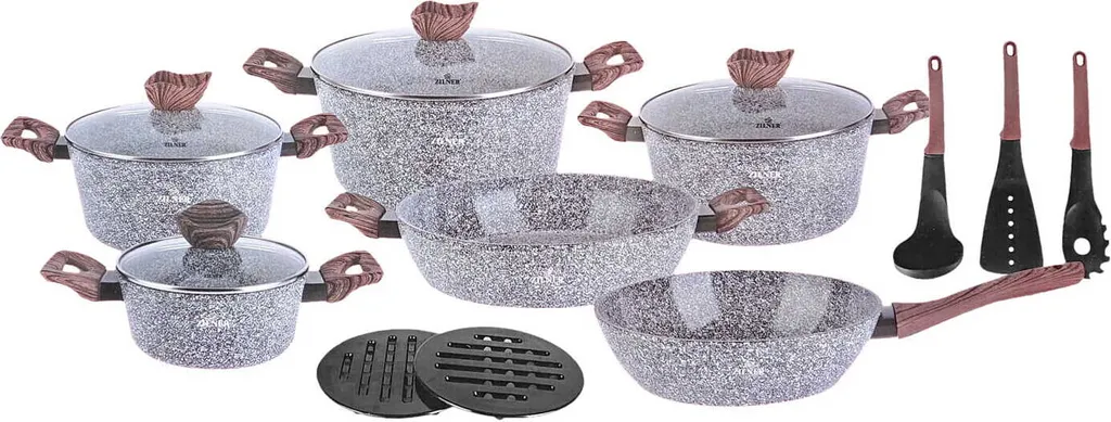 Batteria Pentole 15 Pezzi per Famiglia | Ceramica Grigia e Wok