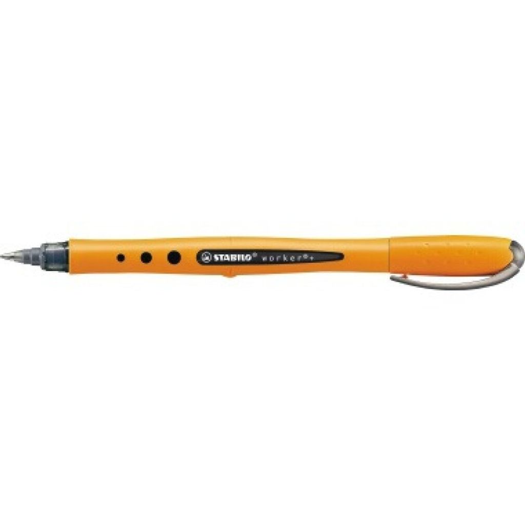 A single orange pen with a black tip and clip is shown against a white background.