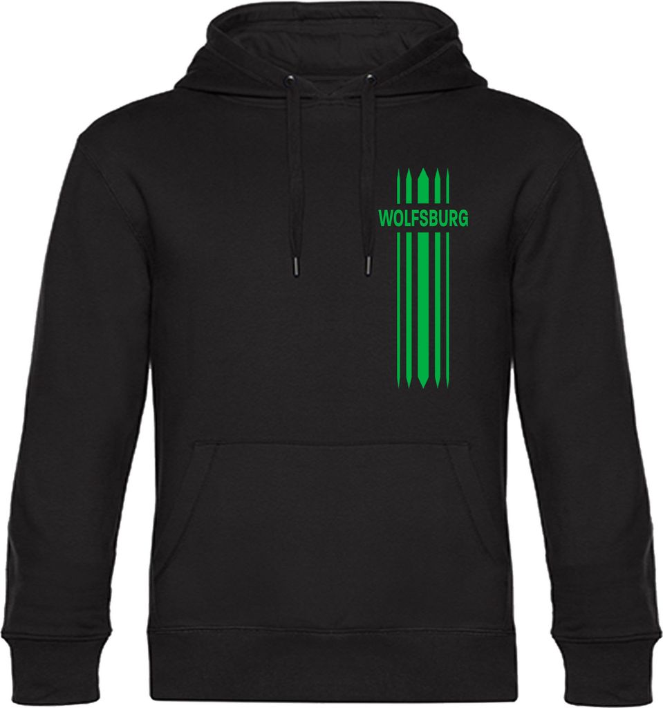 multifanshop Kapuzen Sweatshirt - Wolfsburg - Streifen, schwarz, Größe 3XL
