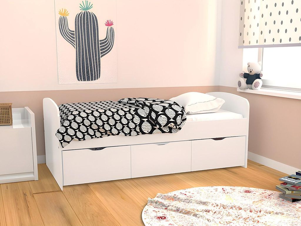 LOUANE Bett mit 2 Schubladen und 1 mit Kommode - 90x190 c m - Farbe Weiß