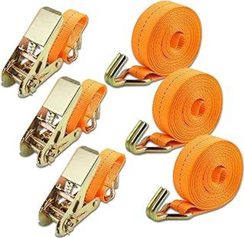 MANDUKA 3 Stück 1200kg 6m Spanngurte mit Ratsche und Haken orange 1200daN 1.2t 25mm