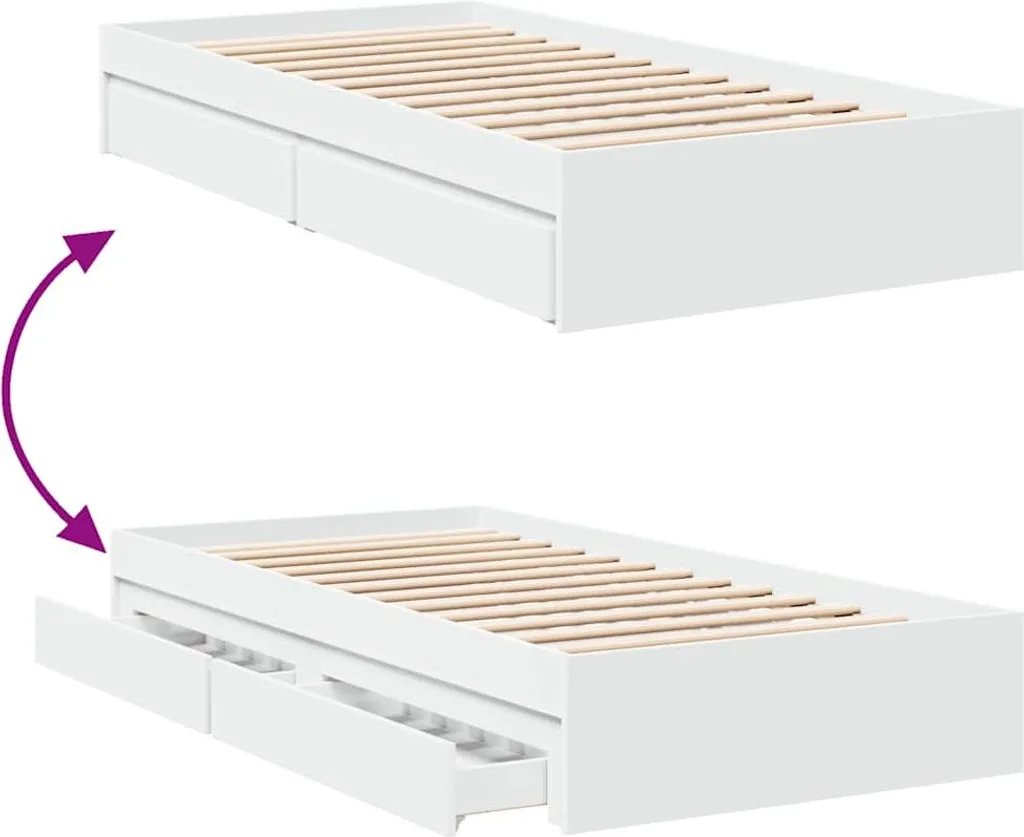 Lit 75x190 cm gain de place blanc avec tiroirs pour petit studio