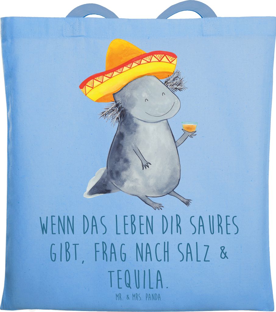Mr. & Mrs. Panda Shopping Tasche Axolotl Tequila - Sky Blue - Geschenk, Tote Bag, Laptoptasche, Schultasche, Urlaub, Mexiko, Jutebeutel, Party, tri...