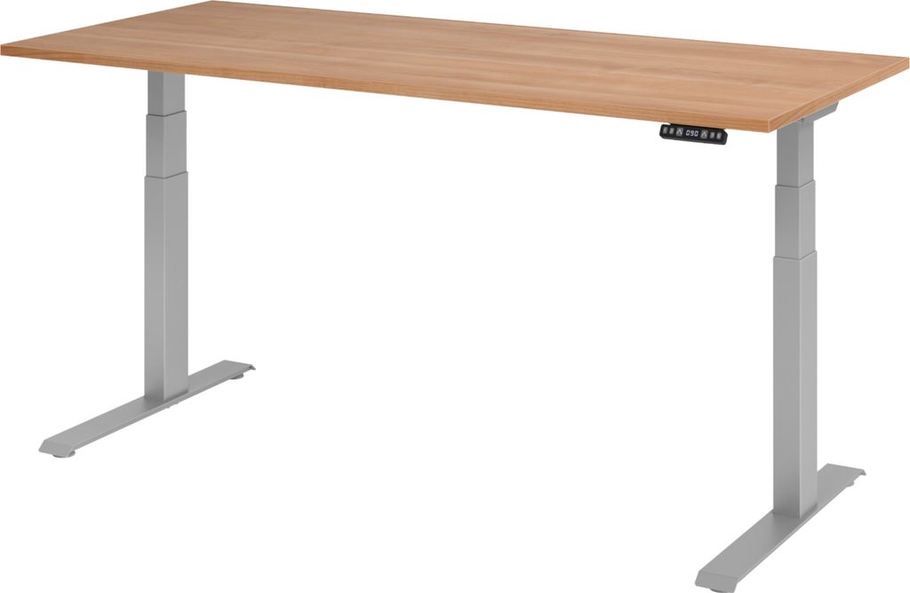 bümö Schreibtisch elektrisch XDKB - Gestell: Silber, Nachbildung: Nussbaum, Größe: 180 x 80 cm