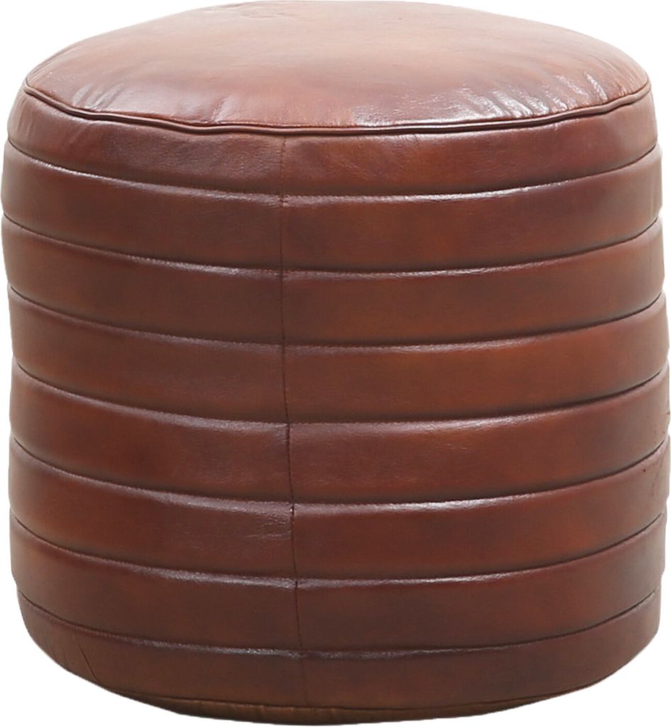 Marrakesch Vintage Sitzkissen Hocker inklusive Füllung und aus echtem Leder | Pouf Sitzhocker Janeiro in Cognac Rund 45cm groß | Fußhocker Sitzs...