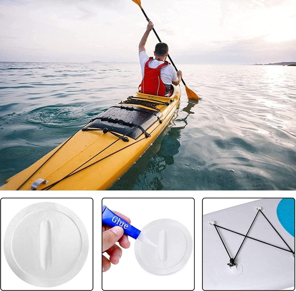 D-Ring Pad-Patch zum Kleben - 4 Stück mit Ösenplatten-Befestigungshaken für Schlauchboot, Paddelboard, SUP-Board, Surfboard, Kanu, Rafting-Zubehör