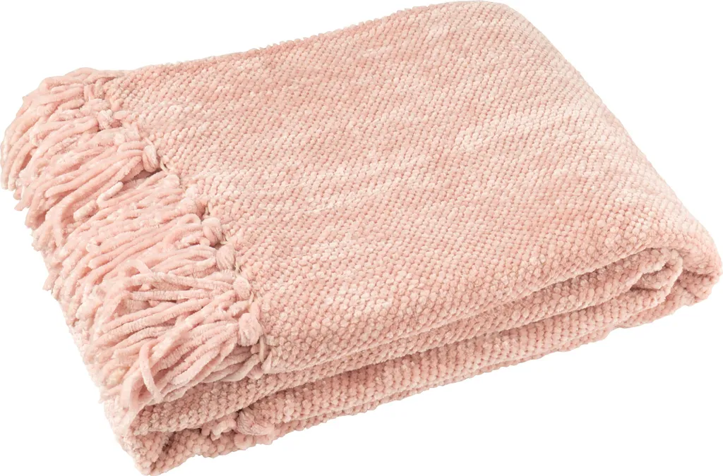 Plaid en Chenille Rose Clair J-Line : Jeté de Canapé Douillet et Chic