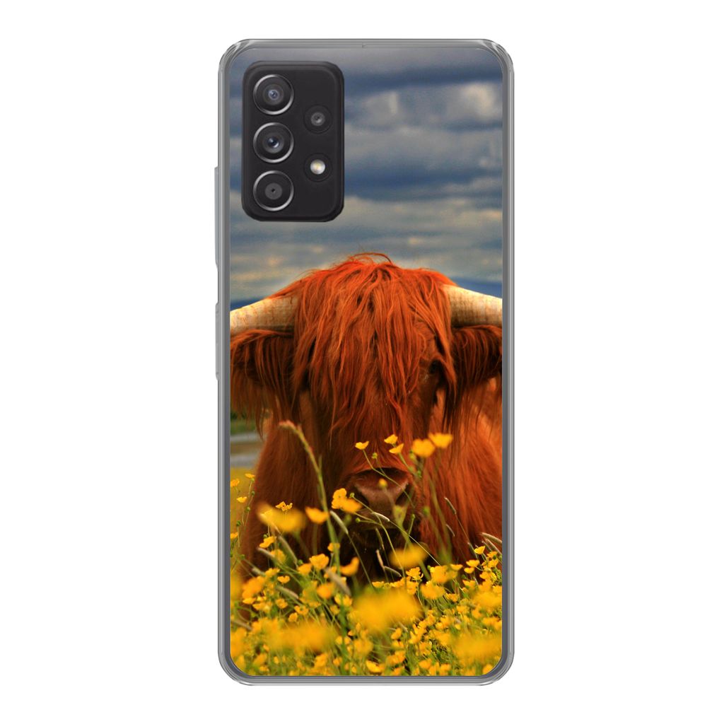 MuchoWow Handyhülle Schutzhülle Hülle für Samsung Galaxy A33 5G Schottischer Highlander - Tiere - Blumen Silikon Softcase Handy Hülle - Kart...