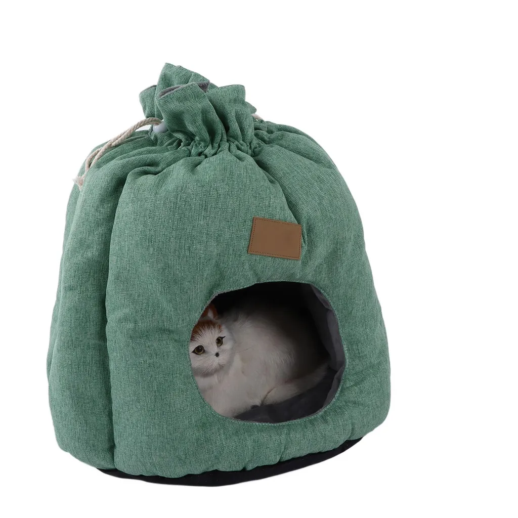 Sac de couchage thermique pour chat avec cordon ajustable vert olive