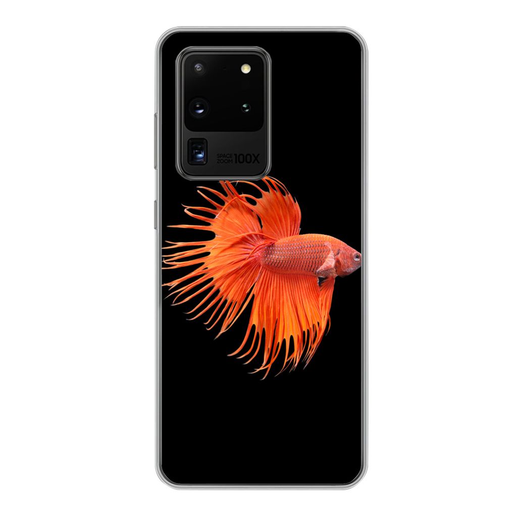 MuchoWow Handyhülle Schutzhülle Hülle für Samsung Galaxy S20 Ultra Fische - Wilde Tiere - Schwarz Silikon Softcase Handy Hülle - Karteninhaber