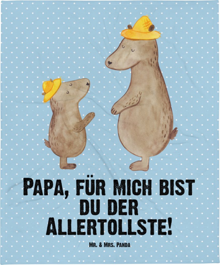 Mr. & Mrs. Panda Babydecke Bären mit Hut - Blau Pastell - Geschenk, Familie, Erstlingsdecke, Muttertag, Vatertag, Bär, Kinder, Schlummerdecke, Fl...