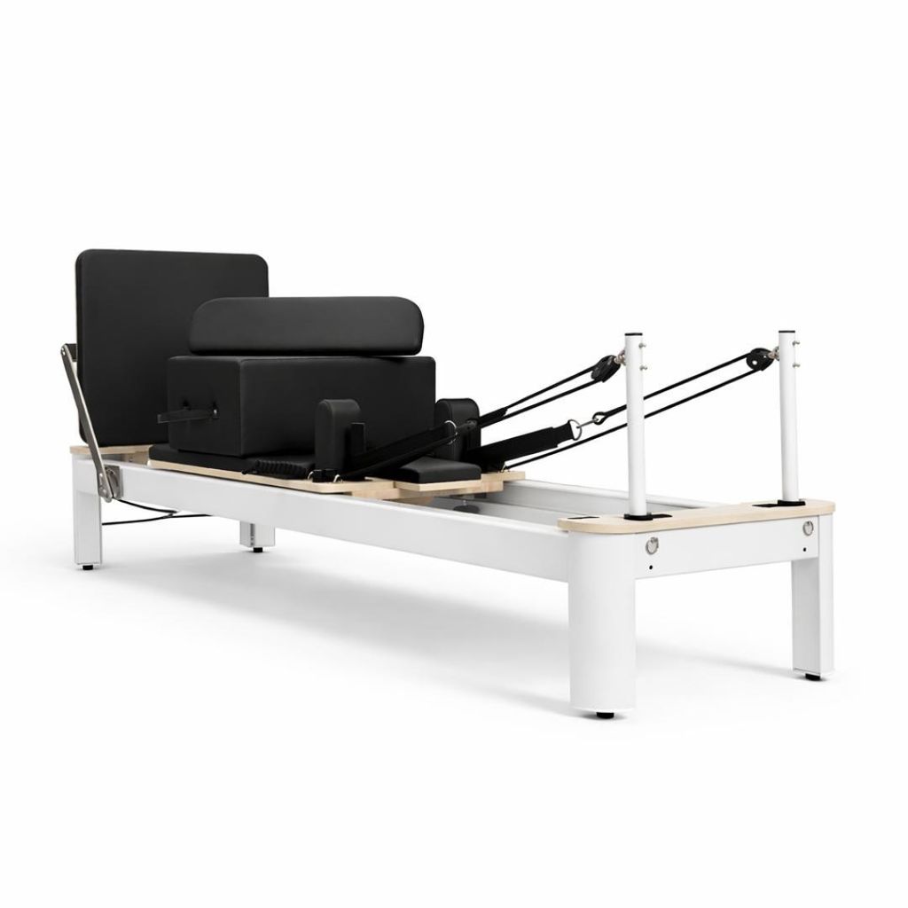 PH Fitness Pilates Reformer aus Aluminium mit 6 Federn, verstellbarer Footbar & Box – Profi Ganzkörpertraining für Zuhause & Studio - Weiß