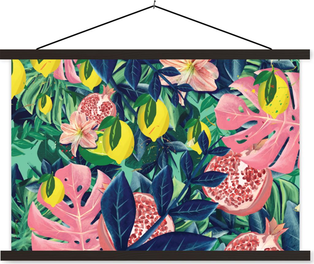 MuchoWow Textilposter Blumen - Früchte - Farben 120x80 cm mit schwarzem Rahmen - Wanddeko