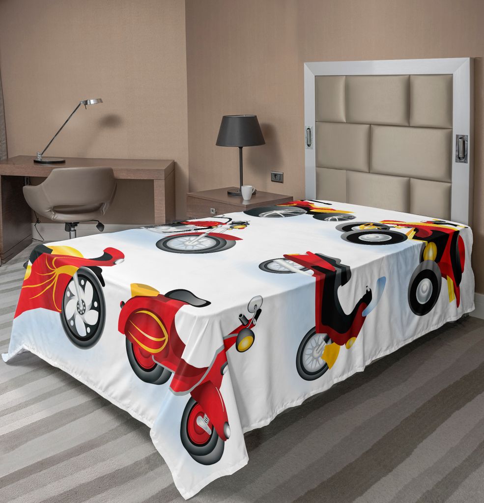 ABAKUHAUS Motorrad Bettlaken, Motorrad Ikonen Sport Wettbewerbs Unterhaltungs Freizeit Karikatur Illustration, weiches bequemes oberes Bettlaken f...