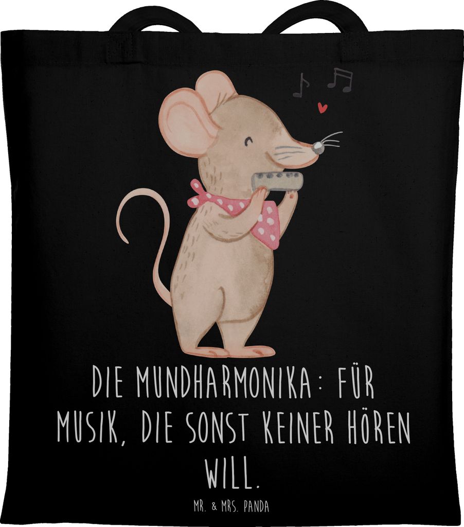 Mr. & Mrs. Panda Shopping Tasche Musik Mundharmonika - Schwarz - Geschenk, Blasinstrument, Musikinstrument, Laptoptasche, Schultasche, Folklore, ba...