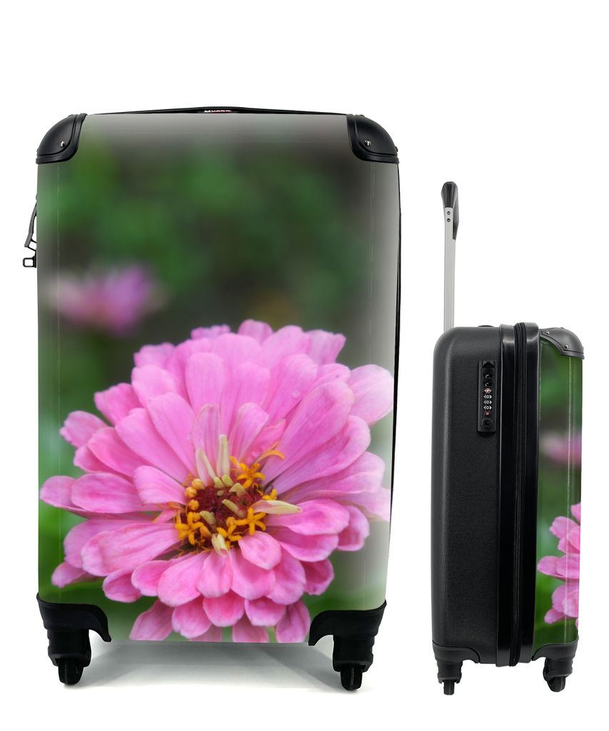 MuchoWow Koffer Handgepäck Trolley Rollkoffer Kleine Reisekoffer mit 4 Rollen - Rosa Blüten der Zinnie im Garten - Cabin Size < 55x40x23 cm & 5...