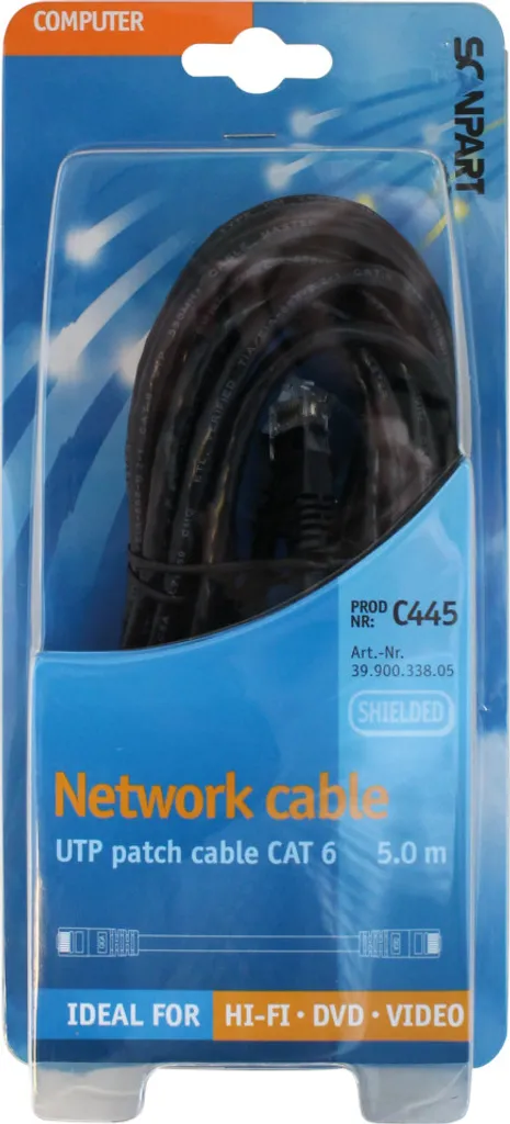 Câble Ethernet SCANPART 3990033805 Cat6 U/UTP Noir 5m pour Réseau RJ45