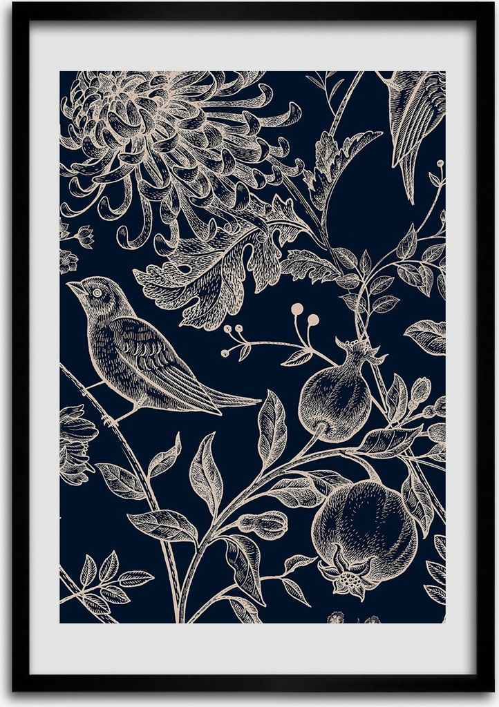Bild - Bilderrahmen - Foto - 70 cm x 100 cm - MDF - Rahmen - Wandkunst - Blumen und Vögel