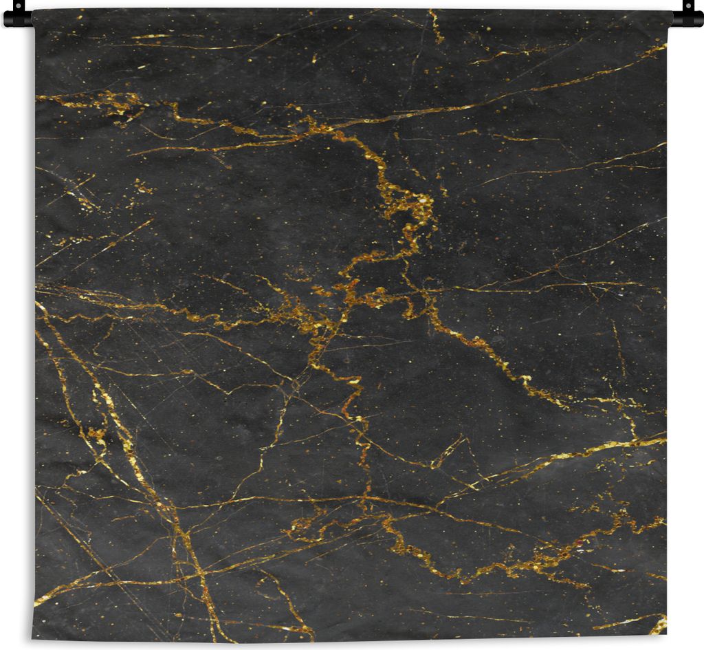 MuchoWow Wandteppich Wandbehang Marmor - Schwarz - Gold 60x60 cm Tapisserie Dekoration Wandtuch - Dekorationen - Wand Decke