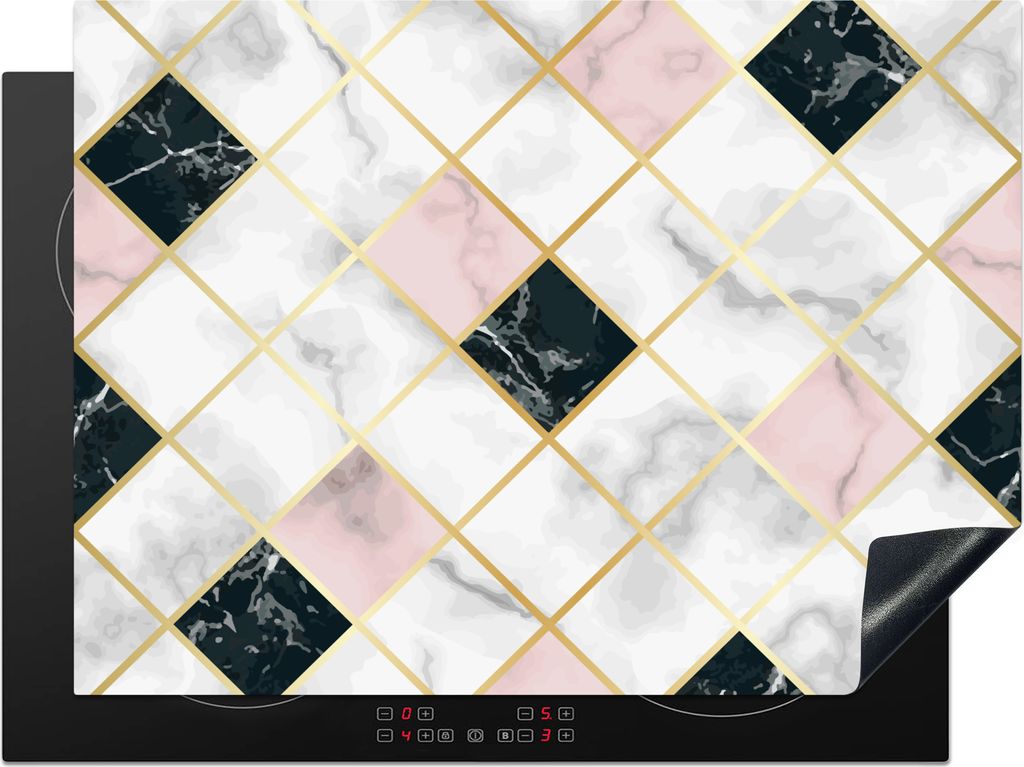 KitchenYeah Herdabdeckplatte Marmor - Geometrische Formen - Muster - Luxus , 70x52cm, Küche Deko, Glaskeramikkochfeld Herdabdeckung, Abdeckplatt...