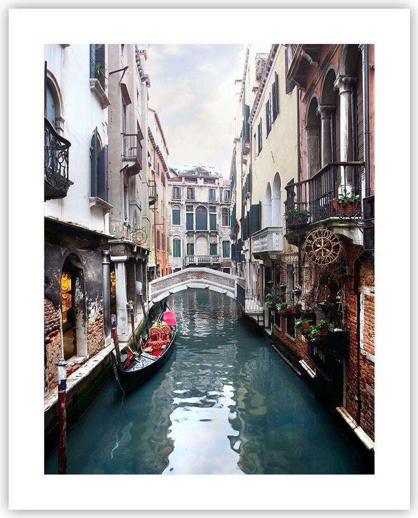 Poster - Poster ohne Rahmen - Boot Brücke Tourismus Venedig - 40x50 cm - Wand Bild - Wanddeko - Wandbilder - Kunstposter - Wandposter - Bilder - K...
