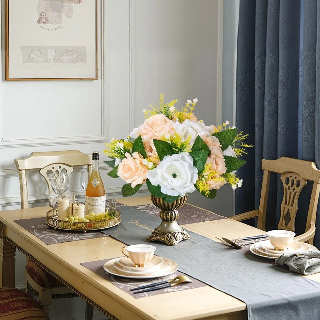 4 Mazzi Di Fiori Finti In Stoffa – Peonie Artificiali Color Champagne Per Vasi, Matrimoni E Casa, 32 Cm