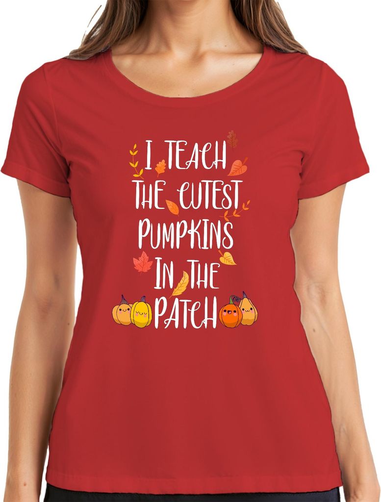 I Teach The Cutest Pumpkins In The Patch Lehrerin Geschenk Herbst Damen T-Shirt, Rot, 3XL