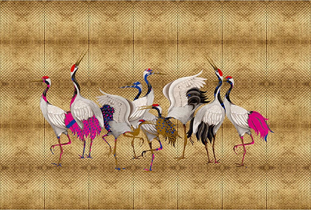 Tadessi Fototapete | Vögel | 4.00 m x 2.70 m | Gold | Weiß | Wandbild | Digitaldruck