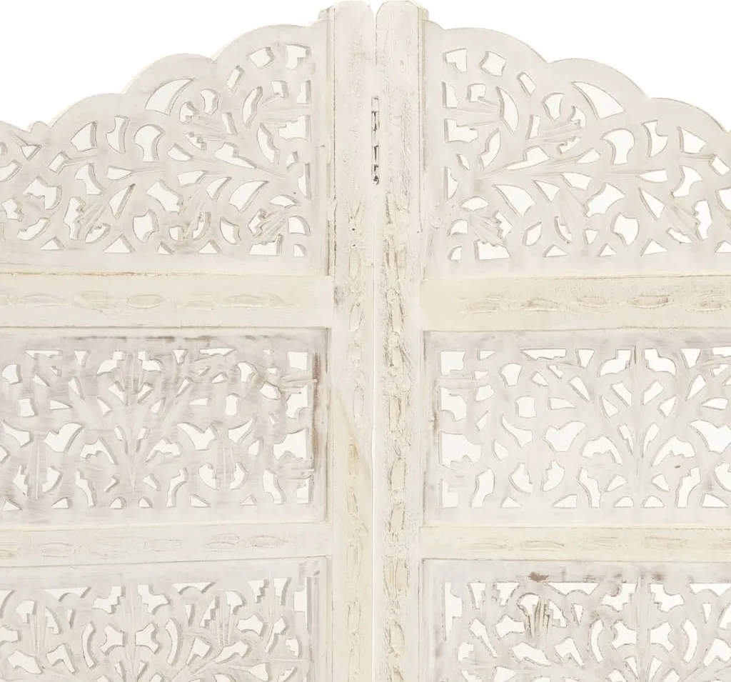 Paravent intérieur 4 volets bois massif blanc sculpté à la main 165 cm